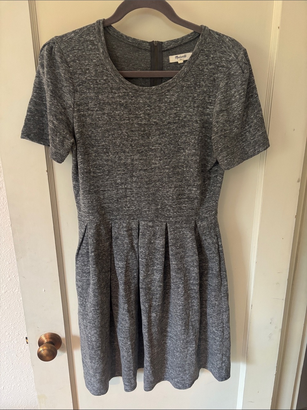 Madewell Heather Gray Short Sleeve Pleated Skater Dress